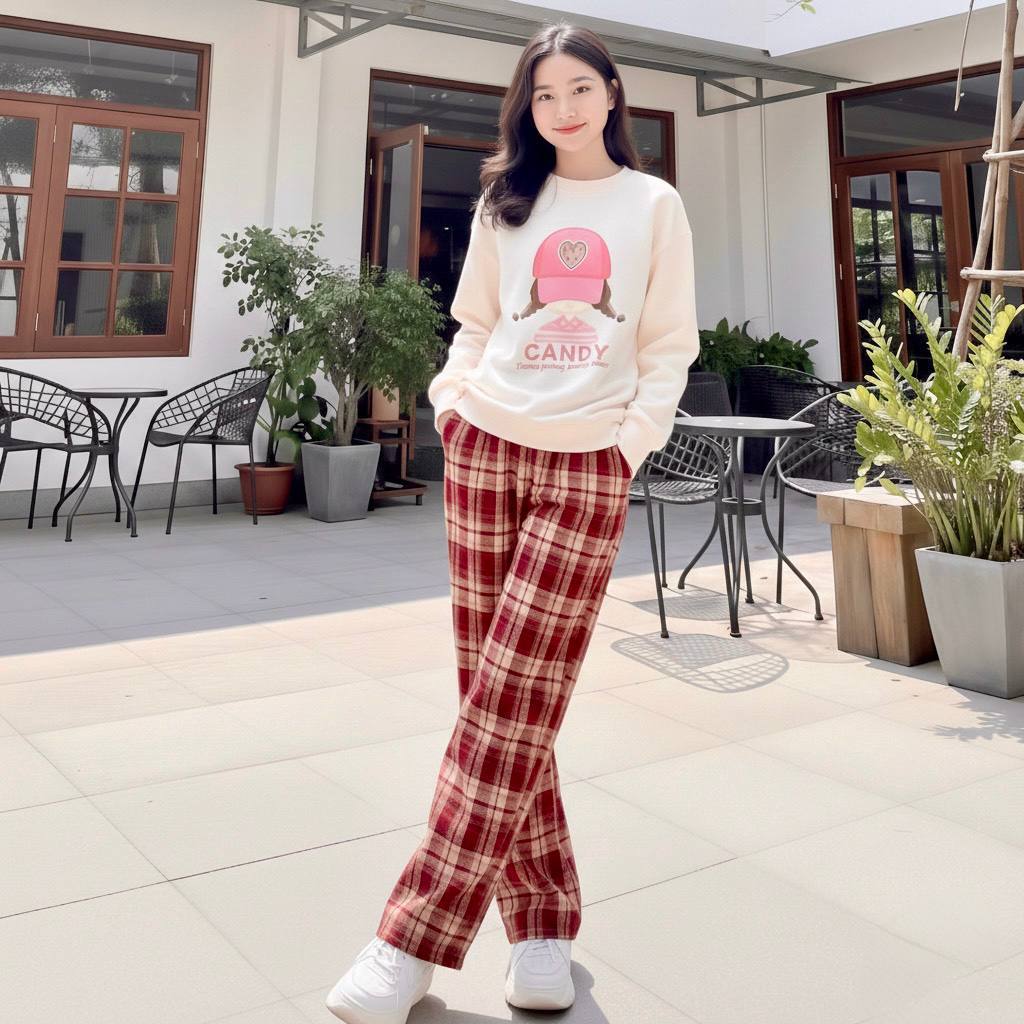 Quần caro ép nhung cho bé gái size đại BEESHOP D25026
