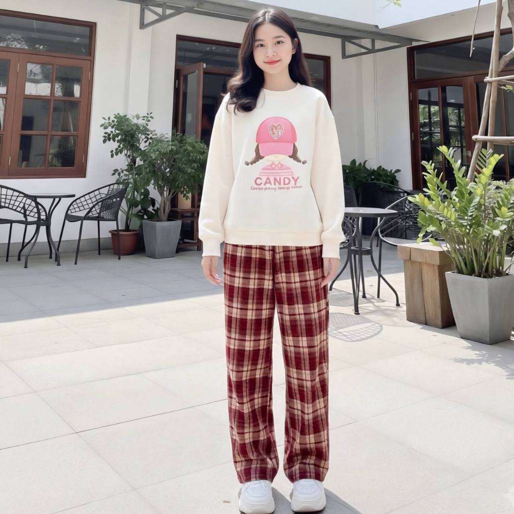 Quần caro ép nhung cho bé gái size đại BEESHOP D25026