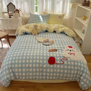 Bộ vỏ chăn ga giường cotton đũi mềm TEDDY BEAR họa tiết thêu nổi