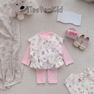 Quần áo trẻ em, Bộ nỉ 3 chi tiết bé gái gile thỏ 9-26kg S2119 Tiểu Yến KID