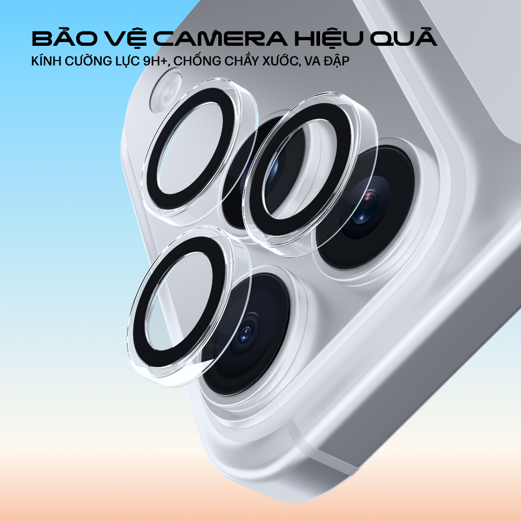 Kính cường lực bảo vệ camera cho iPhone 17 16 Series & 15 Pro / Pro Max Slimcase - Mỏng 0.5mm, giữ nguyên chất lượng ảnh