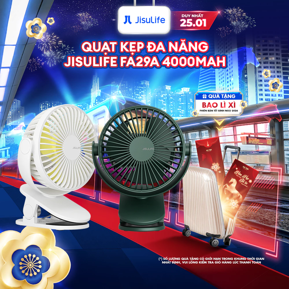 Quạt kẹp Jisulife FA29A màu trắng nhỏ gọn