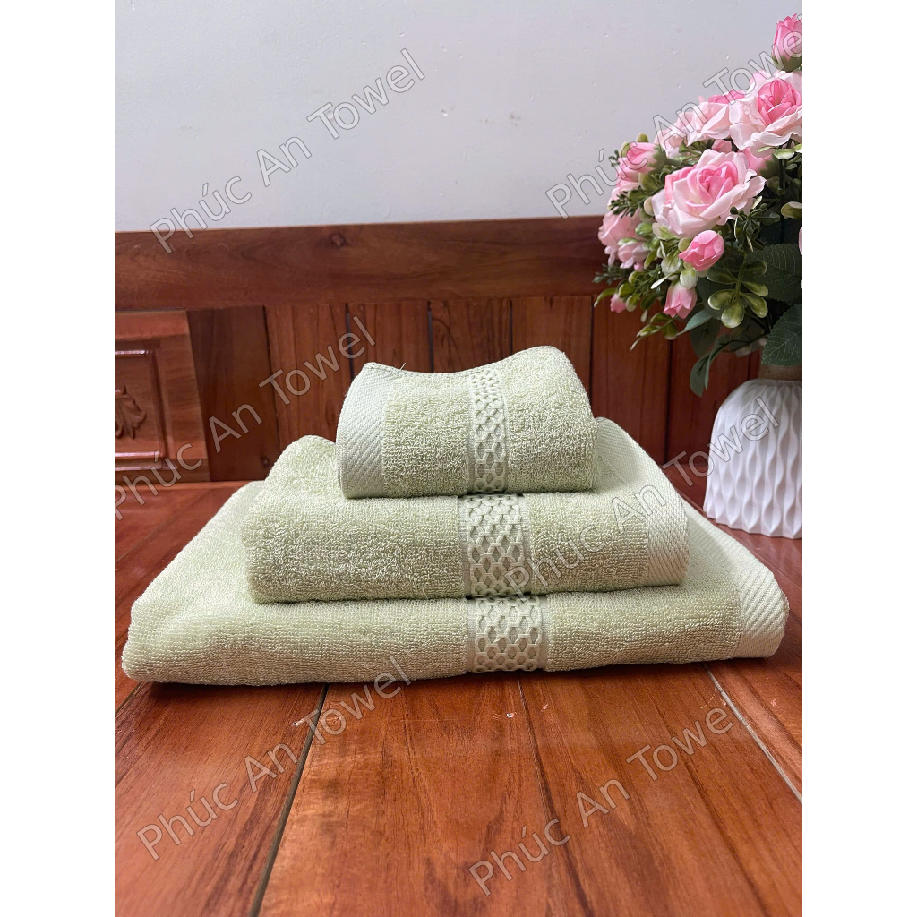 Bộ 3 Khăn Phúc An Towel, Cotton Cao Cấp, Khăn Tắm Gội Lau Mặt, Mềm Mịn Thấm Hút, Không Ra Màu