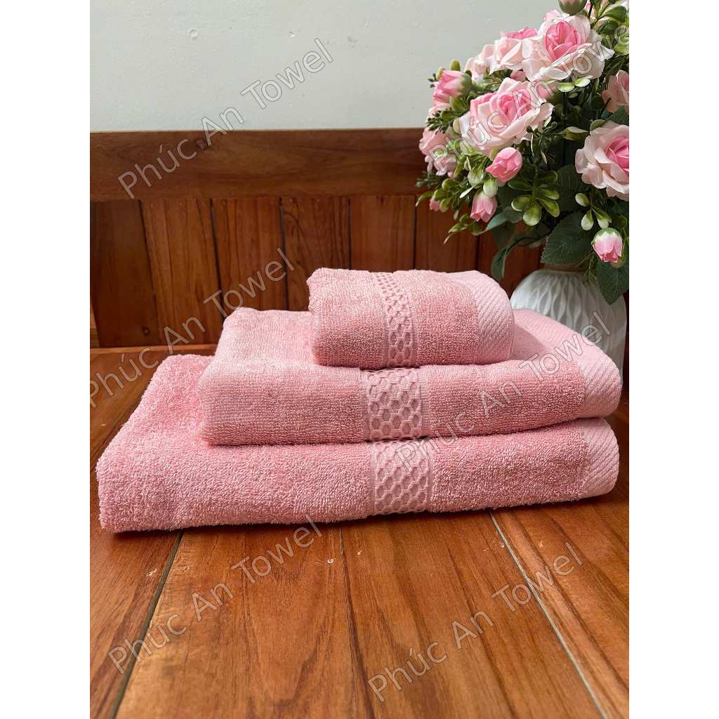 Bộ 3 Khăn Phúc An Towel, Cotton Cao Cấp, Khăn Tắm Gội Lau Mặt, Mềm Mịn Thấm Hút, Không Ra Màu