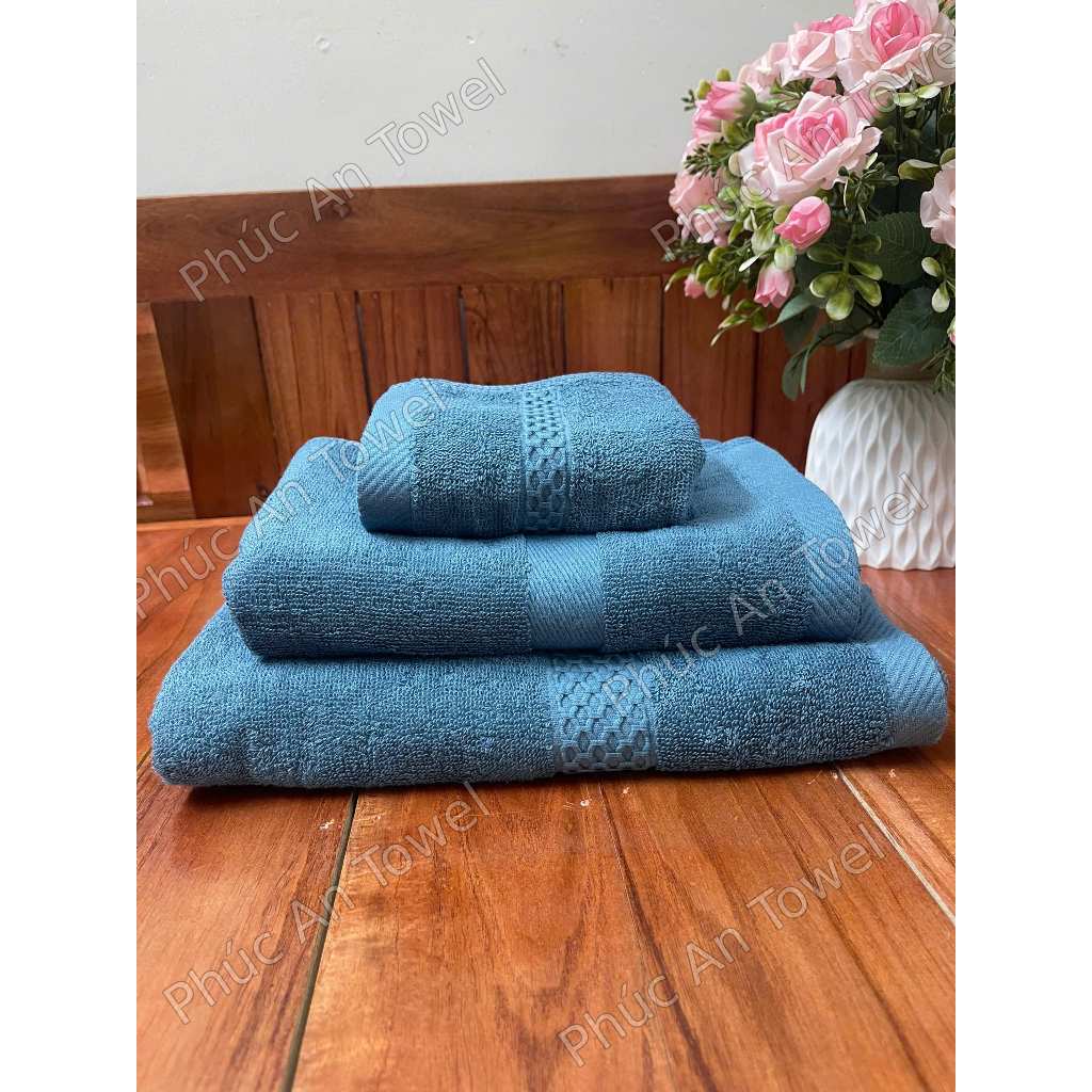 Bộ 3 Khăn Phúc An Towel, Cotton Cao Cấp, Khăn Tắm Gội Lau Mặt, Mềm Mịn Thấm Hút, Không Ra Màu