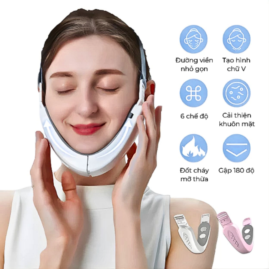 Máy Massage Nâng Cơ Mặt Tạo Cằm V-Line Thông Minh - Đai Massage EMS 12 Cấp Độ, Nâng Cơ Trẻ Hóa Da