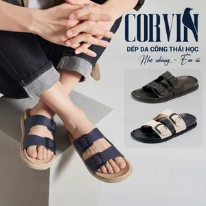 Dép da nam quai ngang CORVIN GLIDE V2 đế công thái học, da Microfiber cao cấp chống thấm nước