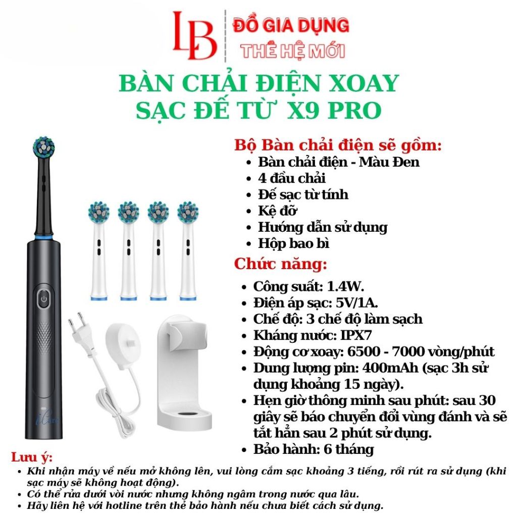 Bàn chải xoay X9-Pro,bàn chải xoay công nghệ Mỹ sạc đế từ tính bản giới hạn 2024 | BigBuy360 - bigbuy360.vn