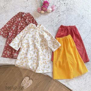 Set áo dài nhung hoa nhí bé gái cao cấp OP size 2-7y (11-30kg) mềm mịn sang xinh