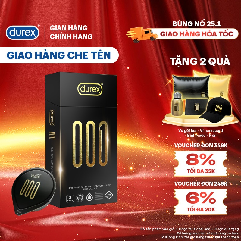 Bao Cao Su Durex 001 Siêu Mỏng, Hộp 3 Bao, Mới Ra Mắt | Shopee Việt Nam