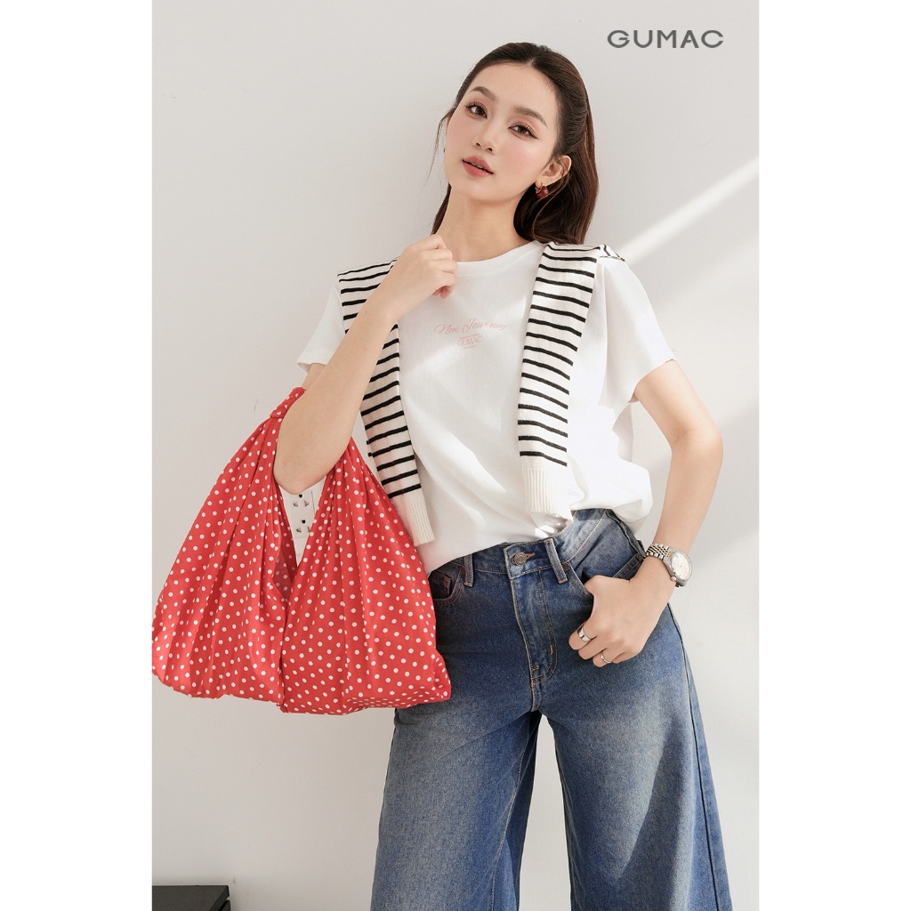 Áo thun nữ GUMAC cánh dơi form suông thoải mái thêu art  ATF09005