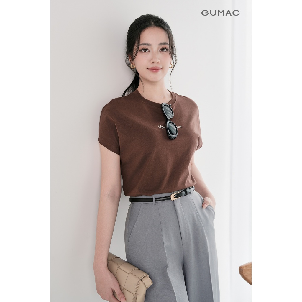 Áo thun nữ GUMAC cánh dơi form suông thoải mái thêu art  ATF09005