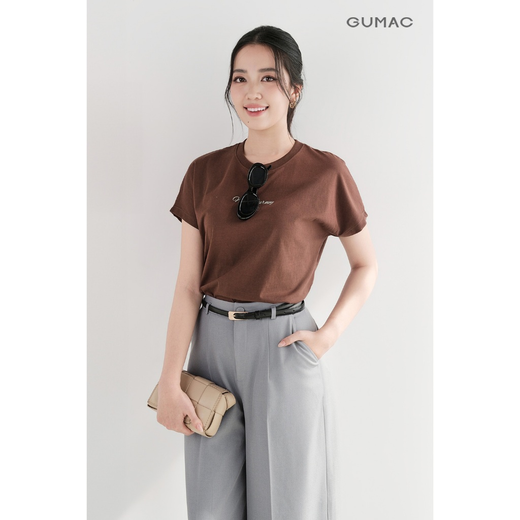 Áo thun nữ GUMAC cánh dơi form suông thoải mái thêu art  ATF09005