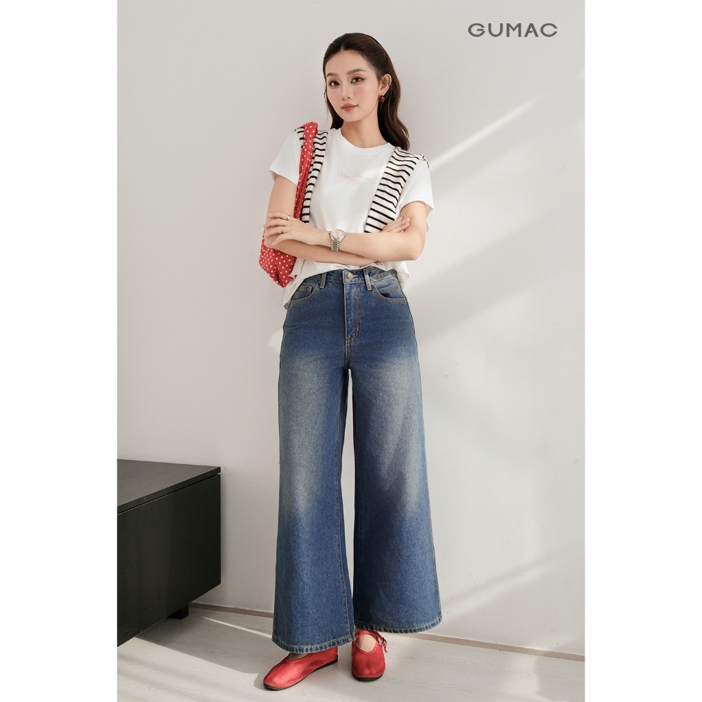 Áo thun nữ GUMAC cánh dơi form suông thoải mái thêu art  ATF09005