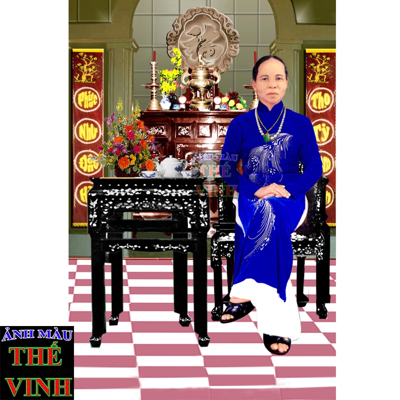 Phục hồi và ghép Ảnh Thờ  Gia Tiên 1 Bà, In bằng giấy ảnh chuyên dụng bền màu trên 50 năm - Ảnh Màu Thế Vinh
