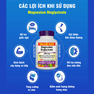 [KOL] TPBVSK Viên Uống Bổ Sung Magie Magnesium Bisglycinate Webber Naturals 200mg 120 viên xuất xứ Canada