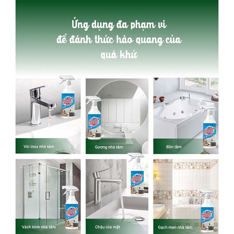 Nước Tẩy Cặn Canxi & Vết Ố Đa Năng Cho Phòng Tắm - Làm Sạch Vòi Sen, Bồn Cầu, Gạch Men, Gương Kính | Hiệu Quả Nhanh | Ch