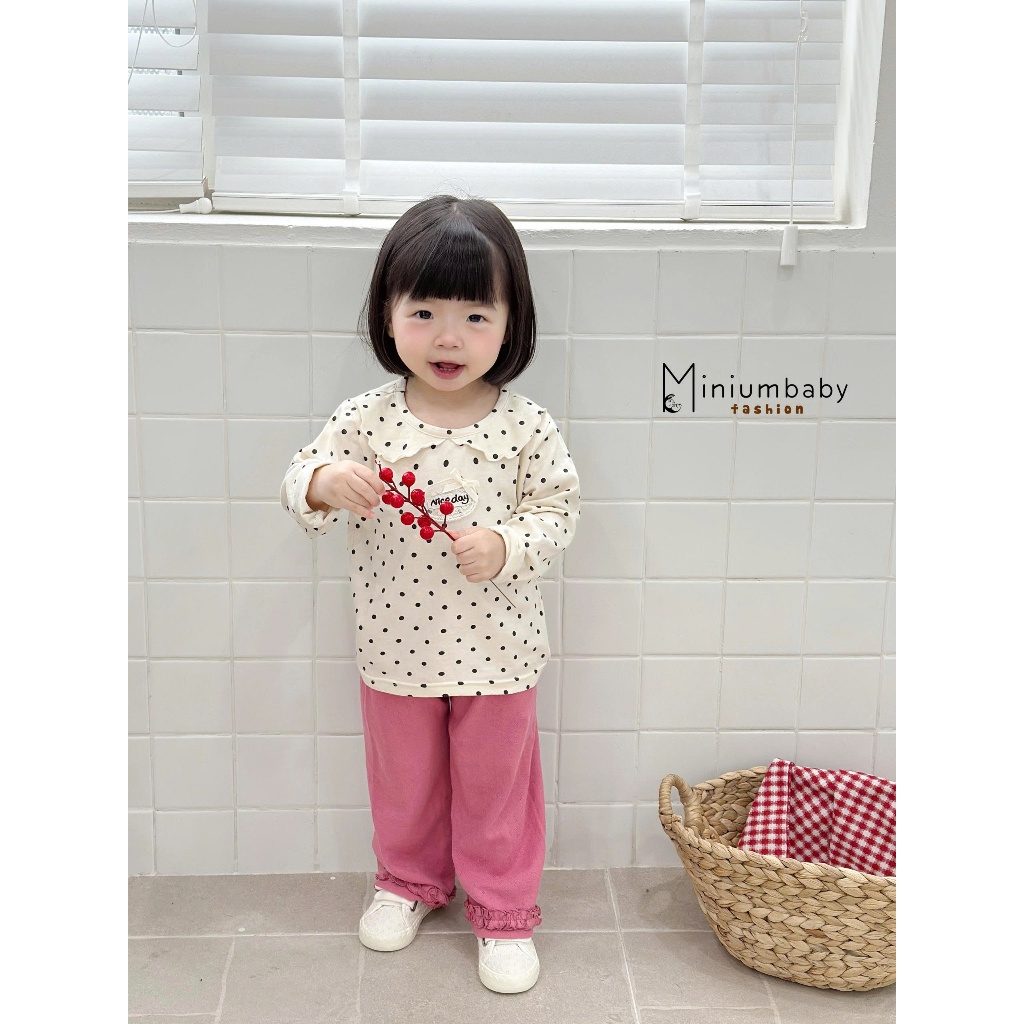 Set bộ dài tay bé gái cổ sen Miniumbaby mix hình đính nơ cho bé 1-6 tuổi chất cotton mềm mát SB2510