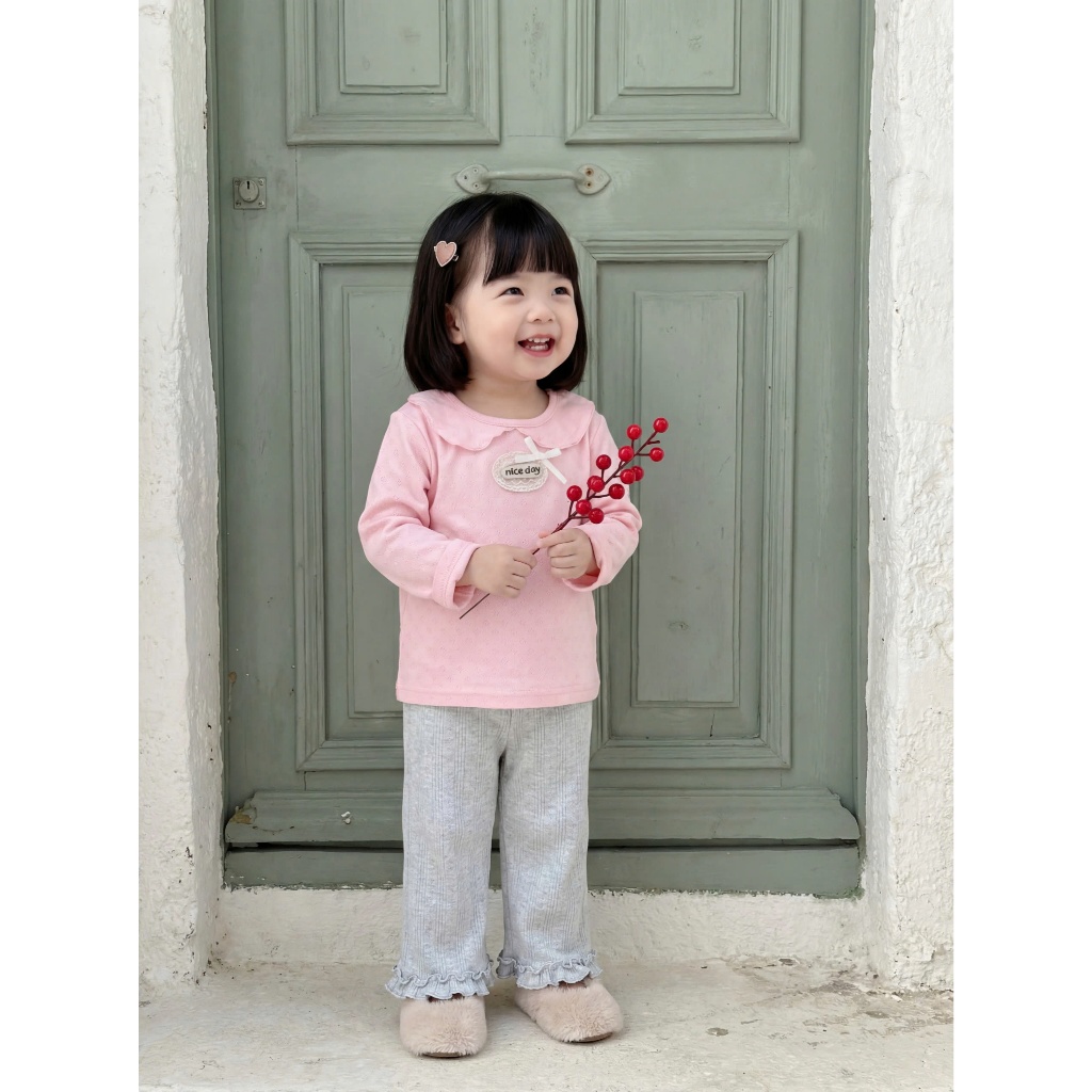Set bộ dài tay bé gái cổ sen Miniumbaby mix hình đính nơ cho bé 1-6 tuổi chất cotton mềm mát SB2510