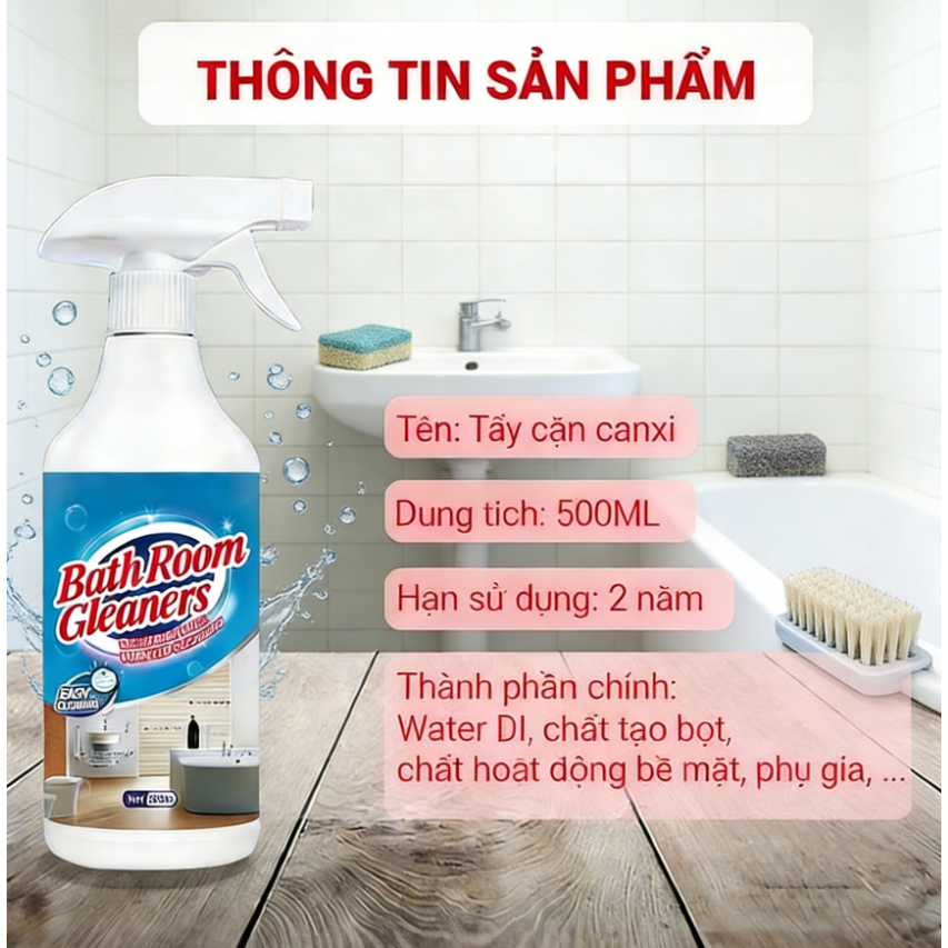 Nước Tẩy Cặn Canxi & Vết Ố Đa Năng Cho Phòng Tắm - Làm Sạch Vòi Sen, Bồn Cầu, Gạch Men, Gương Kính | Hiệu Quả Nhanh | Ch