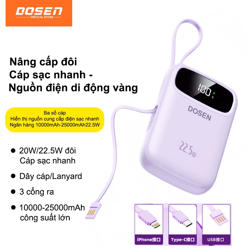 Dosen Pro Sạc dự phòng 10000mAh 20000mah 25000mAh 42000mAh pd 22.5w Sạc nhanh hai cổng tiện dụng cho điện thoại | BigBuy360 - bigbuy360.vn