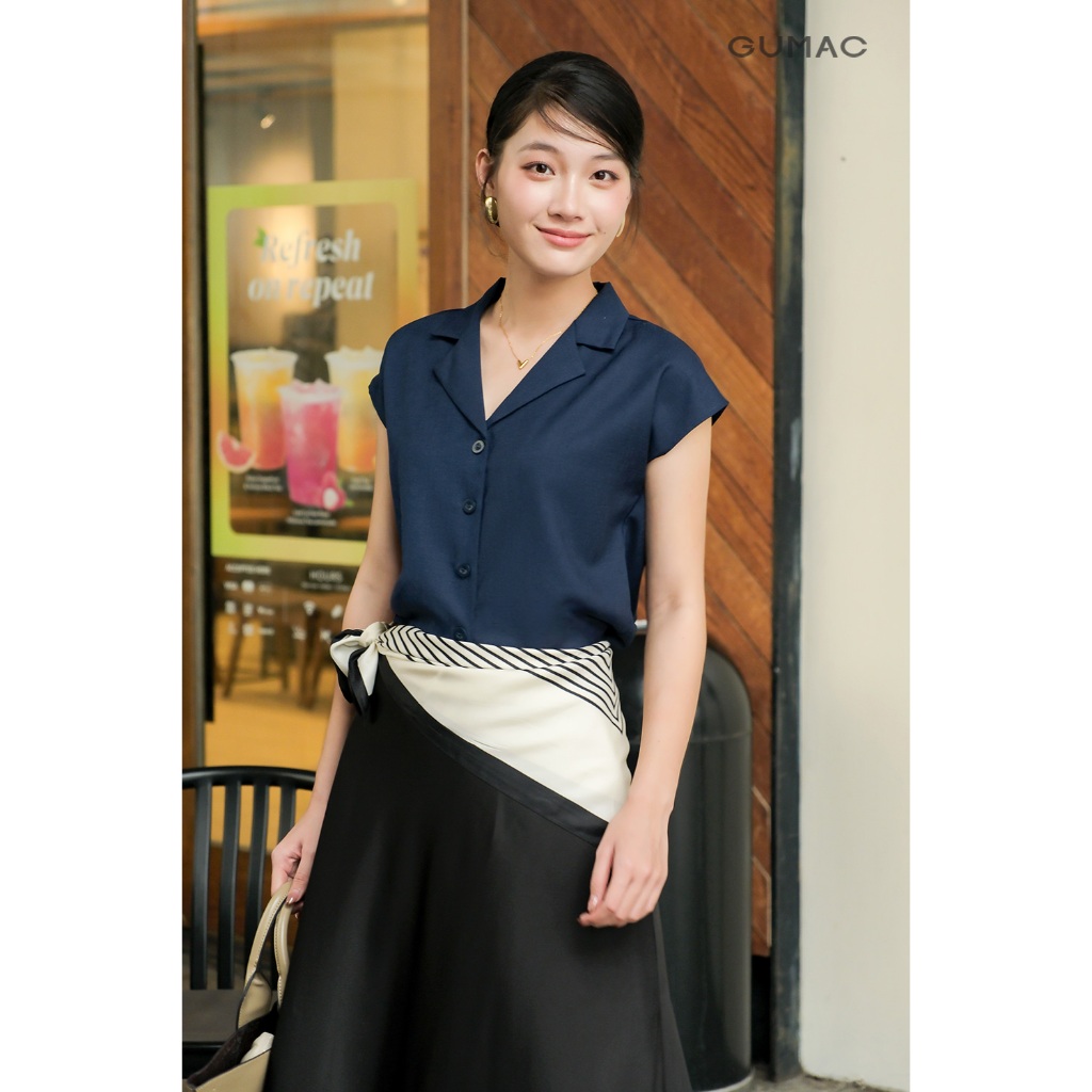 Áo Sơ Mi Nữ Cổ Danton GUMAC Tay Liền Phom Suông Chất Xô Len Mềm Mát Thời Trang Công Sở AF08003
