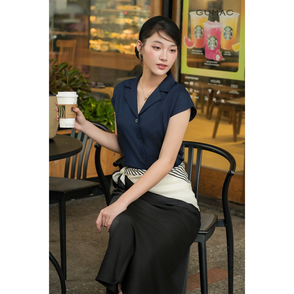 Áo Sơ Mi Nữ Cổ Danton GUMAC Tay Liền Phom Suông Chất Xô Len Mềm Mát Thời Trang Công Sở AF08003