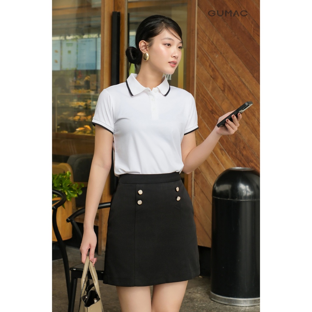 Áo Polo Nữ GUMAC Form Regular Tay Ngắn Phối Bo Viền Cổ Và Tay Trẻ Trung PLF07041