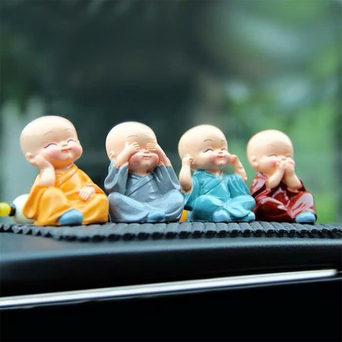Bộ tượng bốn chú tiểu múa tuý quyền🍀SHOPEMTRANG07🍀Set Tượng 4 chú tiểu múa tuý quyền bằng thạch cao trang trí ô tô