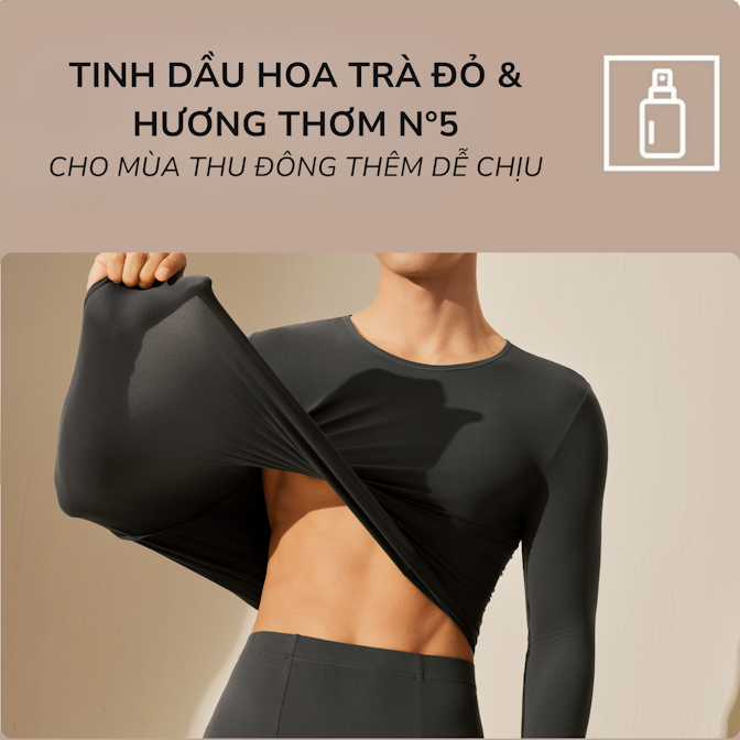 Bộ Quần Áo Giữ Nhiệt Nam Pier N05 Lưu Hương Nước Hoa - Tinh Dầu Hoa Trà Dưỡng Da, Giữ Ấm Vượt Trội