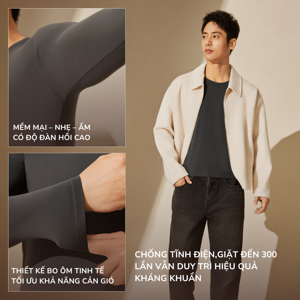 Bộ Quần Áo Giữ Nhiệt Nam Pier N05 Lưu Hương Nước Hoa - Tinh Dầu Hoa Trà Dưỡng Da, Giữ Ấm Vượt Trội