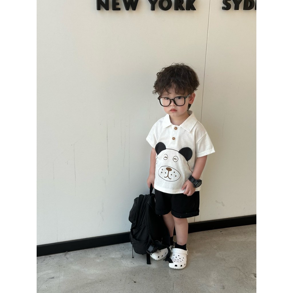 Set bộ polo cộc tay bé trai 1-6 tuổi Miniumbaby in hình voi gấu cute, chất vải cotton mềm mát SB2655