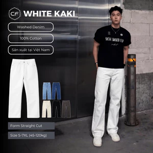 QUẦN KAKI NAM ỐNG ĐỨNG MÀU TRẮNG, QUẦN JEAN ỐNG SUÔNG FORM REGULAR, QUẦN BÒ NAM, UNISEX, BIGSIZE 120KG