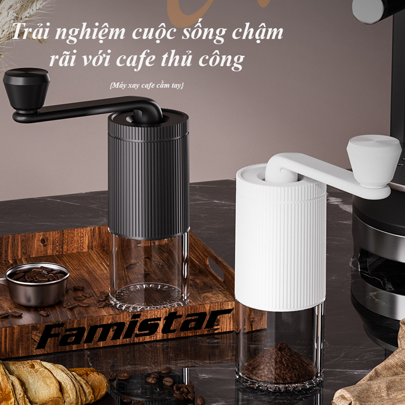 Máy Xay Cà Phê Mini Cầm Tay Cao Cấp Famistar , Lõi Gốm Xay Hạt Giữ Trọn Hương Vị, Nhỏ Gọn Tiện Lợi