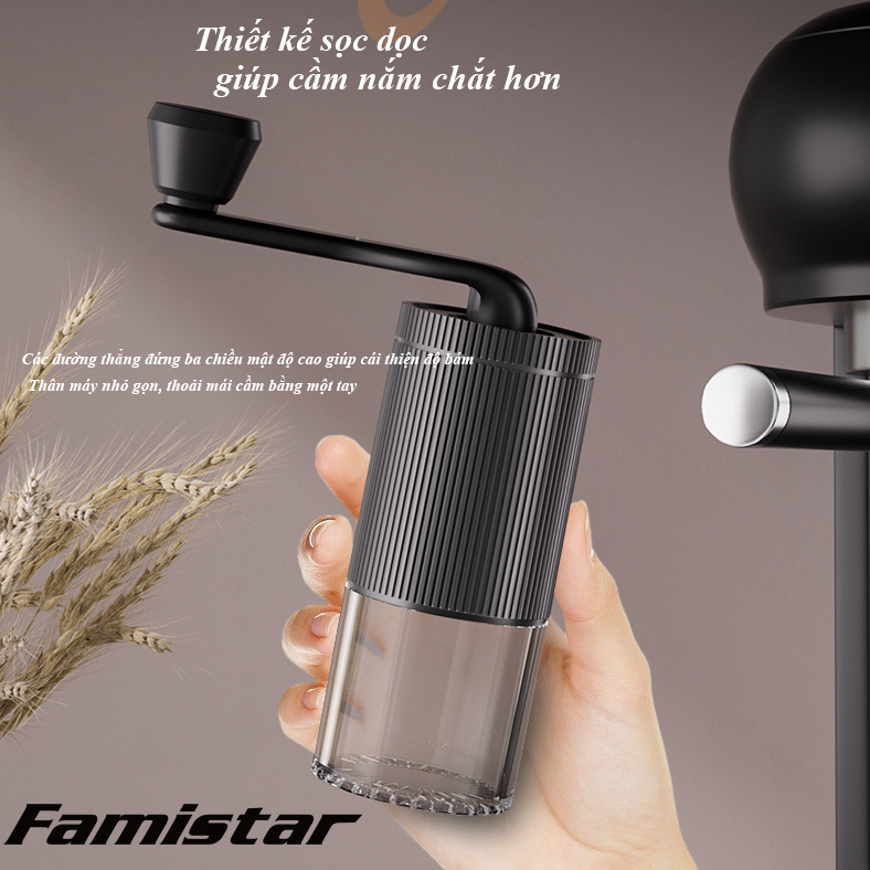Máy Xay Cà Phê Mini Cầm Tay Cao Cấp Famistar , Lõi Gốm Xay Hạt Giữ Trọn Hương Vị, Nhỏ Gọn Tiện Lợi