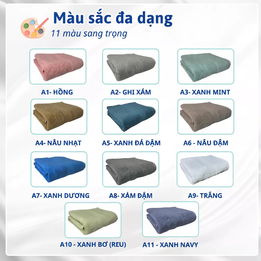 Bộ 5 Khăn Gội 40x80cm Phúc An towel, Cotton Cao Cấp, 135g, Mềm Mịn Thấm Hút, Không Ra Màu