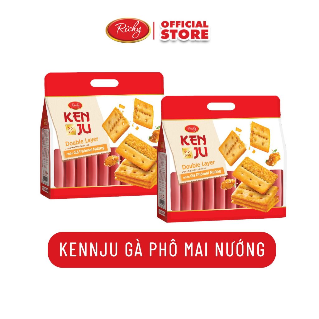 [MUA 2 TẶNG 1 QUẠT] Combo 2 Kenju Gà Nướng Phô Mai, Kenju 2 Lớp Chà Bông, Túi 216g, Bánh Kẹo Richy
