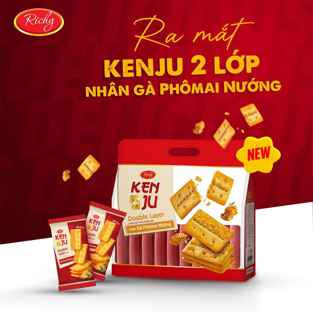 [MUA 2 TẶNG 1 QUẠT] Combo 2 Kenju Gà Nướng Phô Mai, Kenju 2 Lớp Chà Bông, Túi 216g, Bánh Kẹo Richy
