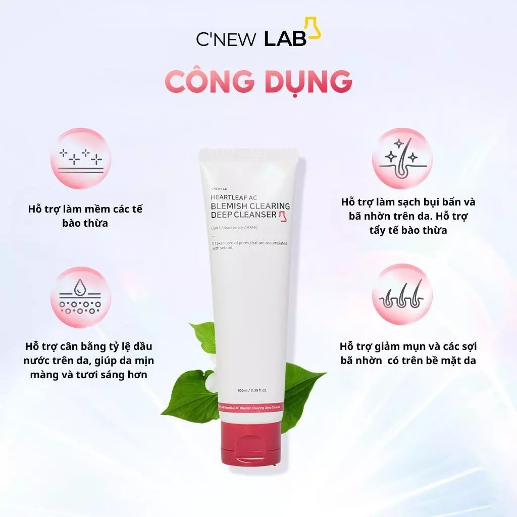Sữa rửa mặt da dầu mụn, làm sạch sâu C'NEW LAB chiết xuất từ Diếp Cá giúp ngăn ngừa mụn (100ml)