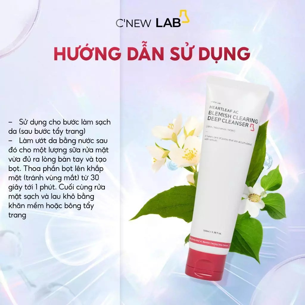 Sữa rửa mặt da dầu mụn, làm sạch sâu C'NEW LAB chiết xuất từ Diếp Cá giúp ngăn ngừa mụn (100ml)