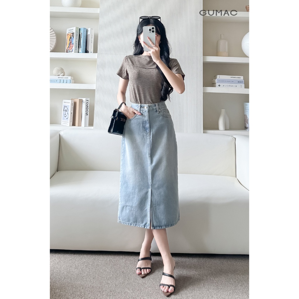 Áo Thun Nữ GUMAC Form Ôm Cổ Tròn Cuốn Biên Chất Thun Gân Co Giãn Thời Trang LATF0911