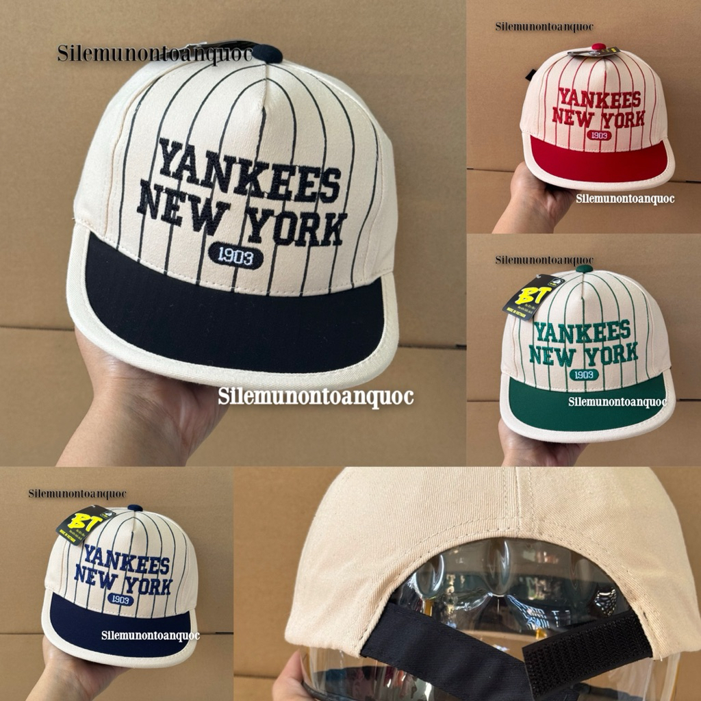 Mũ hiphop NEW-YORK bé trai 3-8 tuổi - Nón snapback kaki sọc thêu yan-ke phối màu thời trang cho bé siêu ngầu
