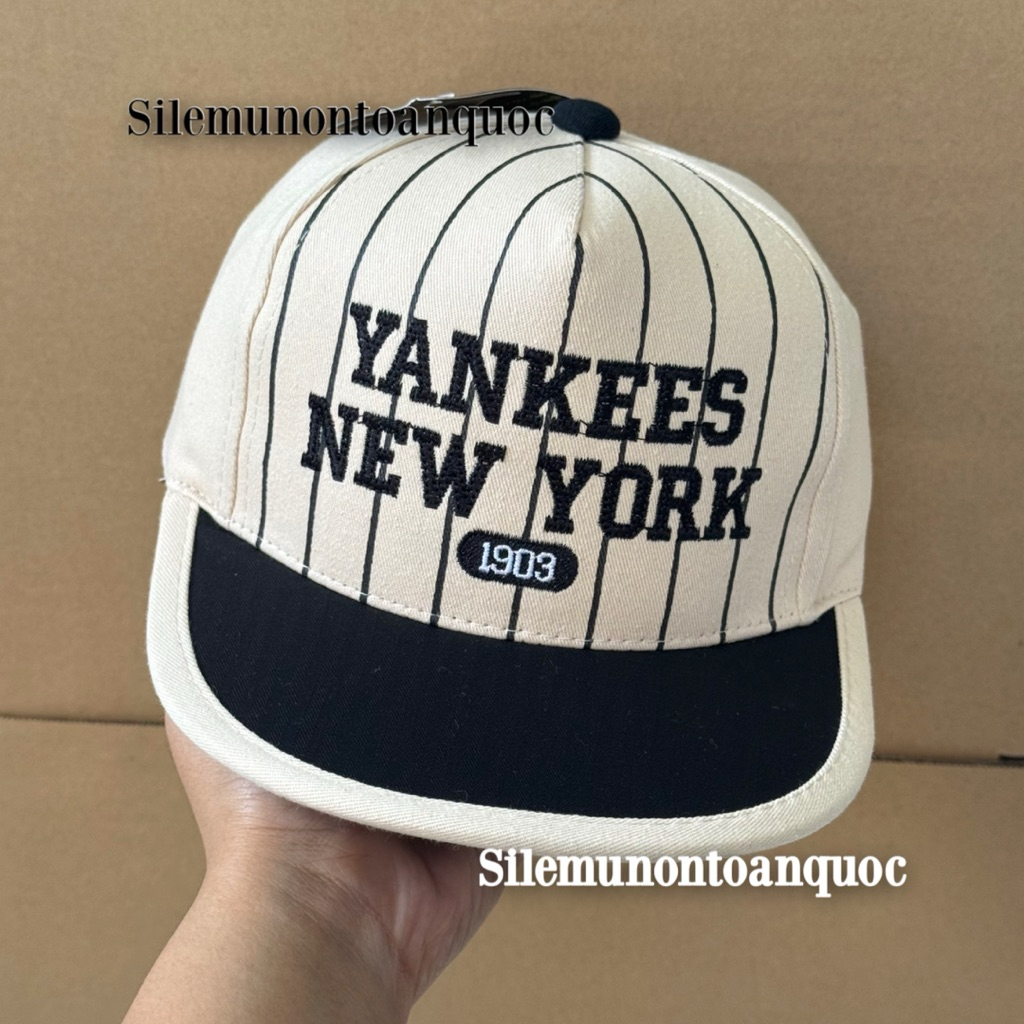 Mũ hiphop NEW-YORK bé trai 3-8 tuổi - Nón snapback kaki sọc thêu yan-ke phối màu thời trang cho bé siêu ngầu