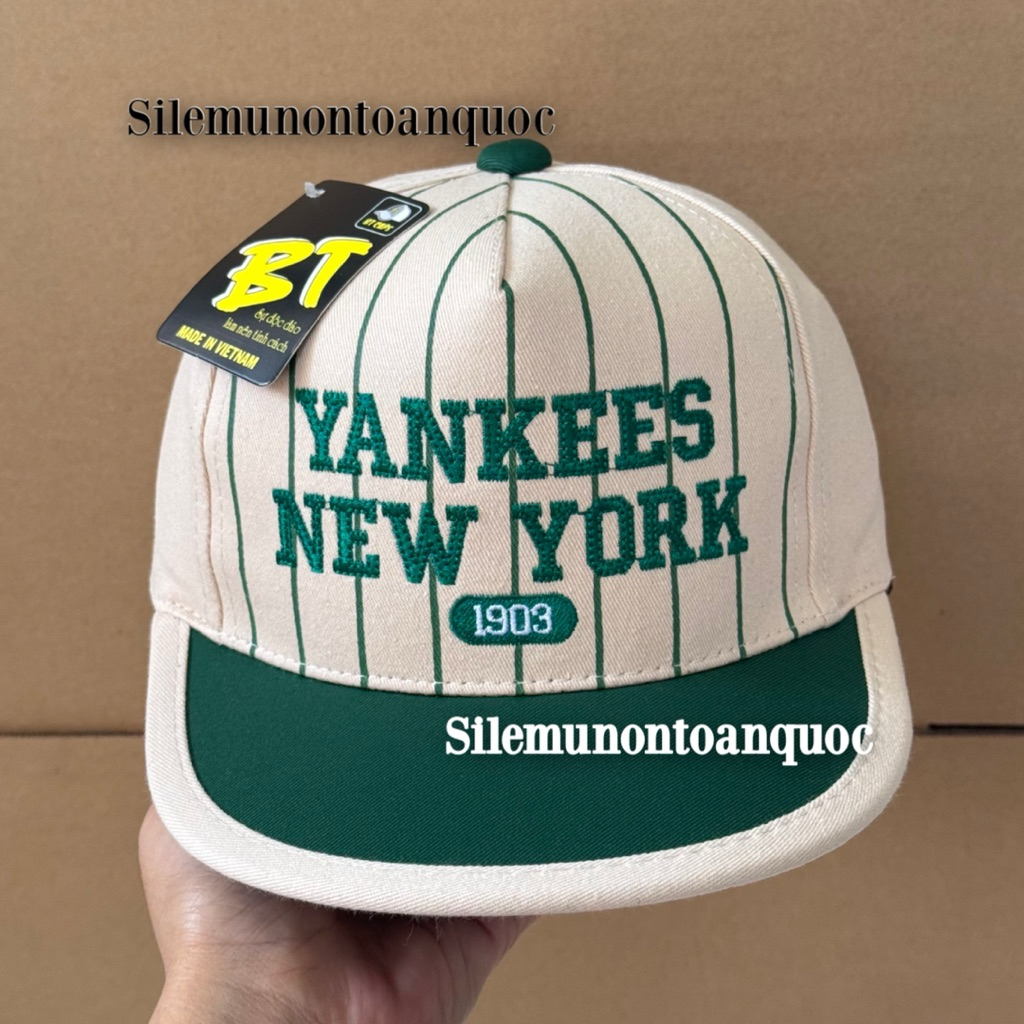 Mũ hiphop NEW-YORK bé trai 3-8 tuổi - Nón snapback kaki sọc thêu yan-ke phối màu thời trang cho bé siêu ngầu