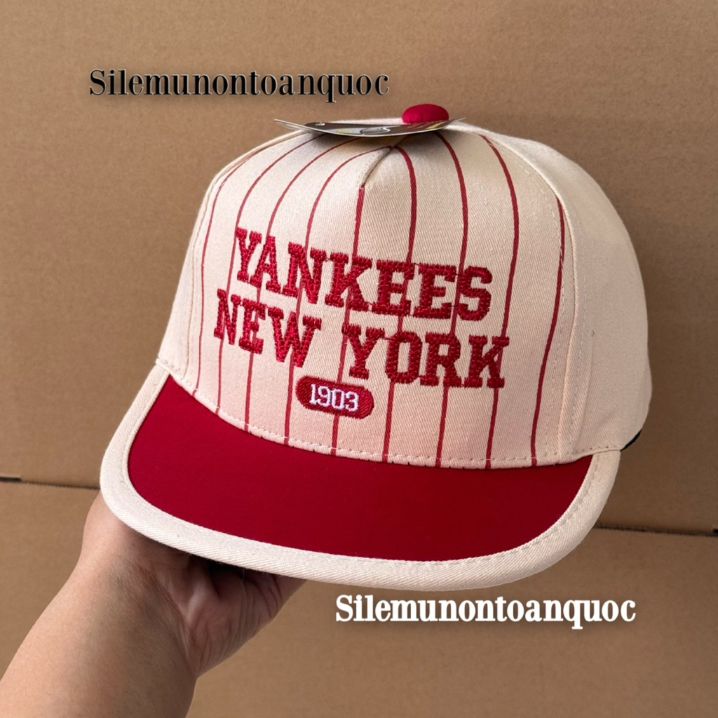 Mũ hiphop NEW-YORK bé trai 3-8 tuổi - Nón snapback kaki sọc thêu yan-ke phối màu thời trang cho bé siêu ngầu