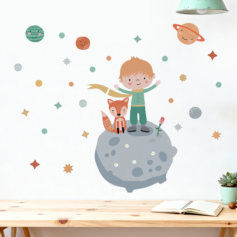 Decal Dán Tường Hoàng Tử Bé Và Con Cáo Ngoài Vũ Trụ Có Keo Sẵn 110x92cm - Trang Trí Phòng Cho Bé