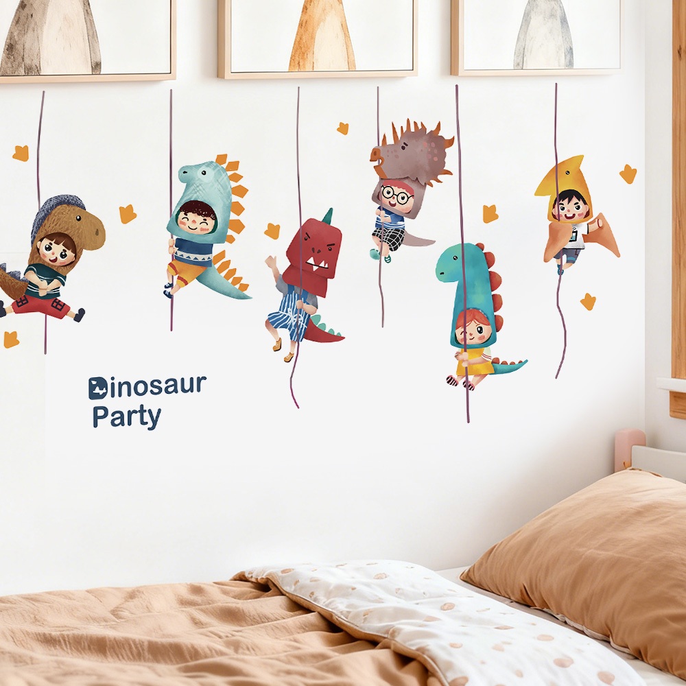 Decal Dán Tường Trẻ Em Khủng Long Leo Dây Có Keo Sẵn 160x77cm - Trang Trí Phòng Ngủ Cho Bé