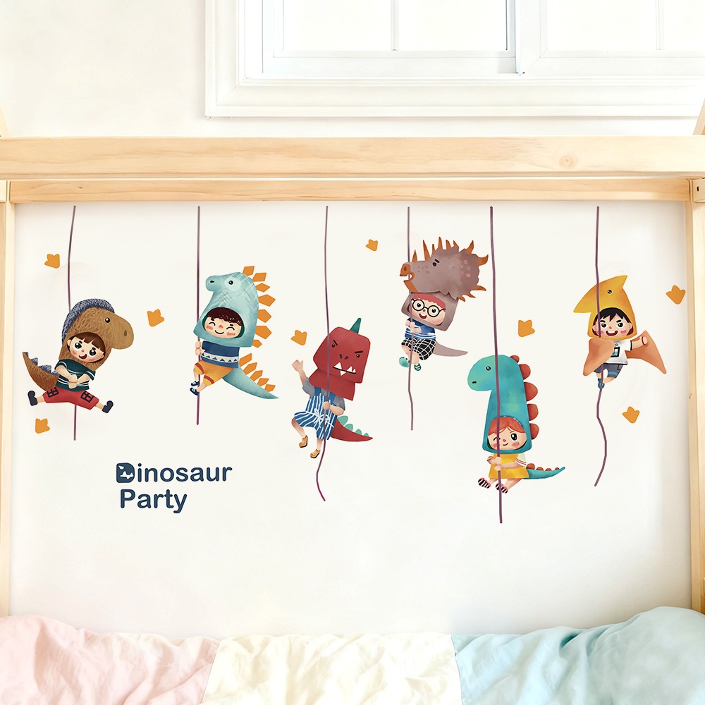 Decal Dán Tường Trẻ Em Khủng Long Leo Dây Có Keo Sẵn 160x77cm - Trang Trí Phòng Ngủ Cho Bé