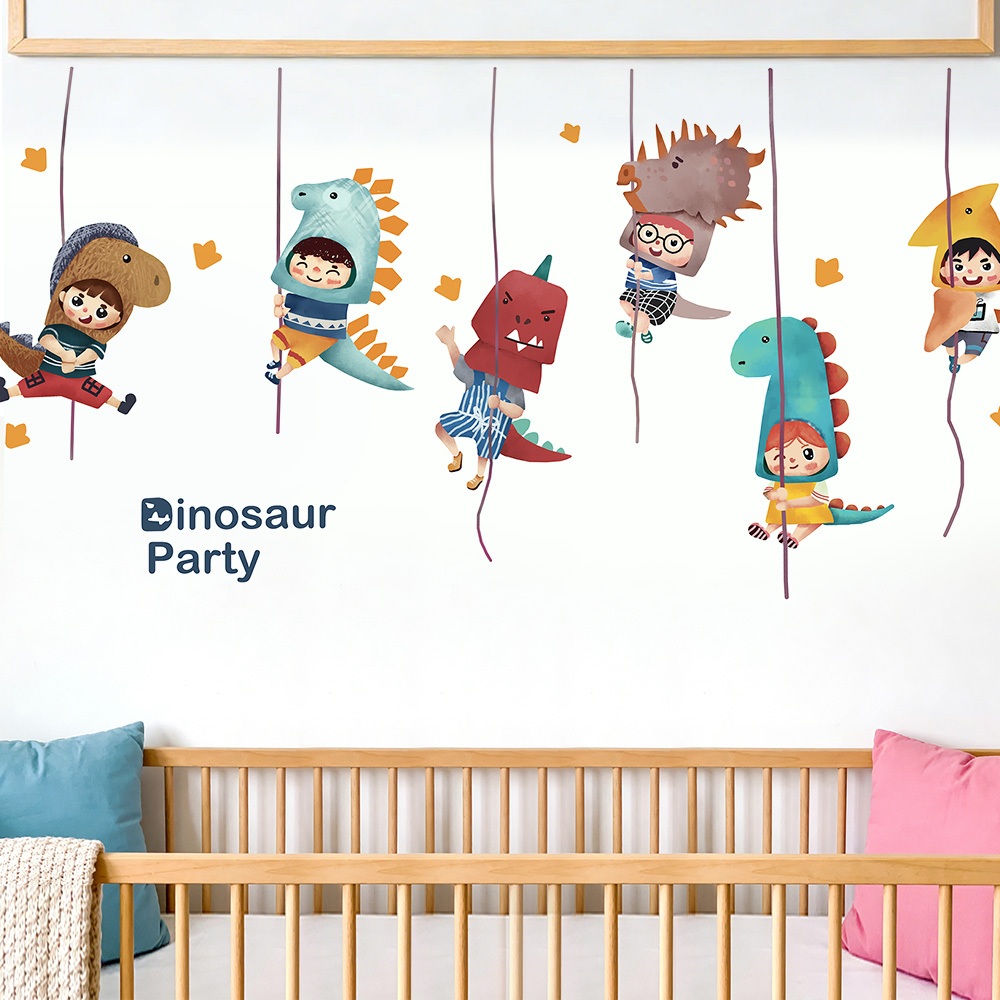 Decal Dán Tường Trẻ Em Khủng Long Leo Dây Có Keo Sẵn 160x77cm - Trang Trí Phòng Ngủ Cho Bé