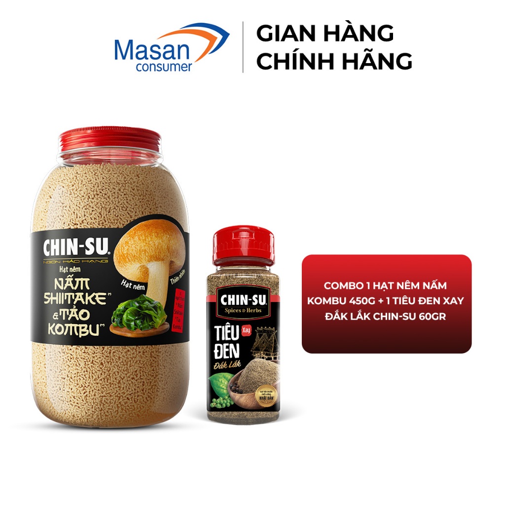 Combo 1 Hạt nêm Nấm Kombu 450g + 1 tiêu đen xay Đắk Lắk CHIN-SU 60gr